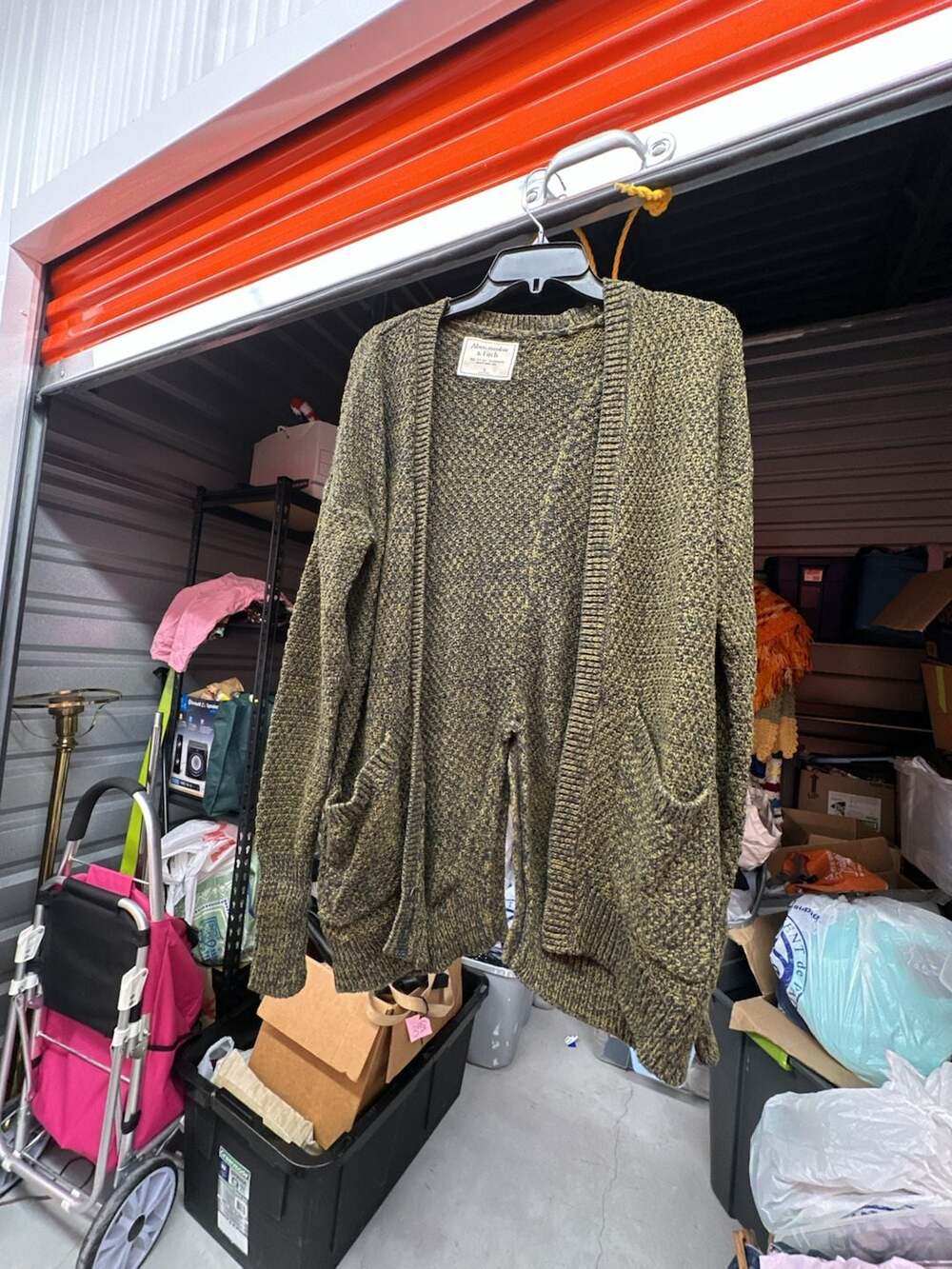 Abercrombie & Fitch Olive Green Marled Open Front Cardigan Sweater with Pockets